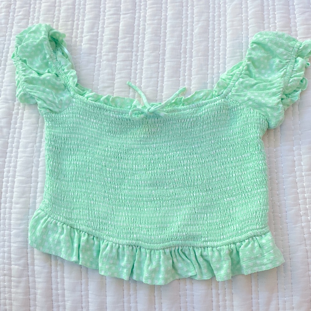 Green+white Zara top